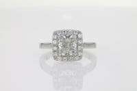 Halo Diamond Engagement Ring with Plain Half Round Band