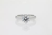 Classic Six Prong Diamond Ring with Tapered Knife Edge Band