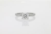 Double Bezel Four Prong Diamond Engagement Ring With Round Brilliant Side Diamonds