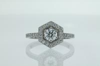 Hexagonal Halo Diamond Engagement Ring